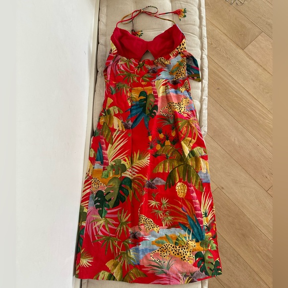 Farm Rio Jungle Bow Dress 100% linen size Small - Picture 2 of 4